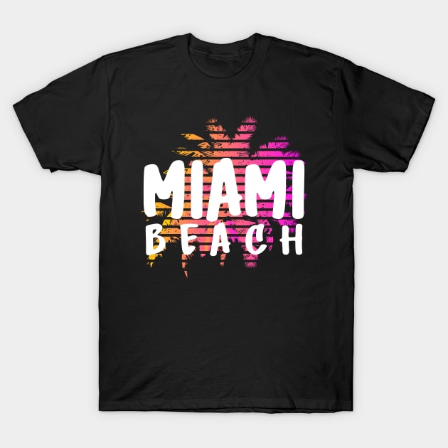 Miami Beach Florida City Palm Trees Sunset Design T-Shirt by FilsonDesigns